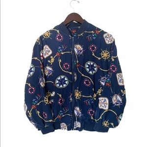 VINTAGE | Women’s Navy Nautical Bomber Windbreaker Zip Up Jacket | Size XL